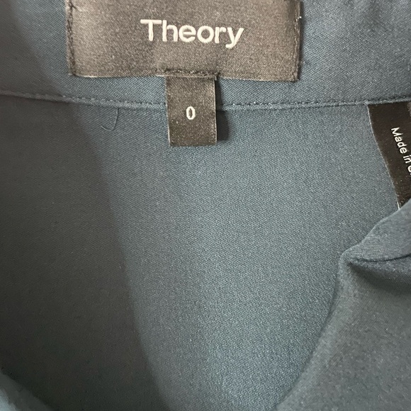 Theory Talbilla Knotted Silk Crepe De Chine Shirt Dress Deep Blue Green Sz 0 - Picture 2 of 11
